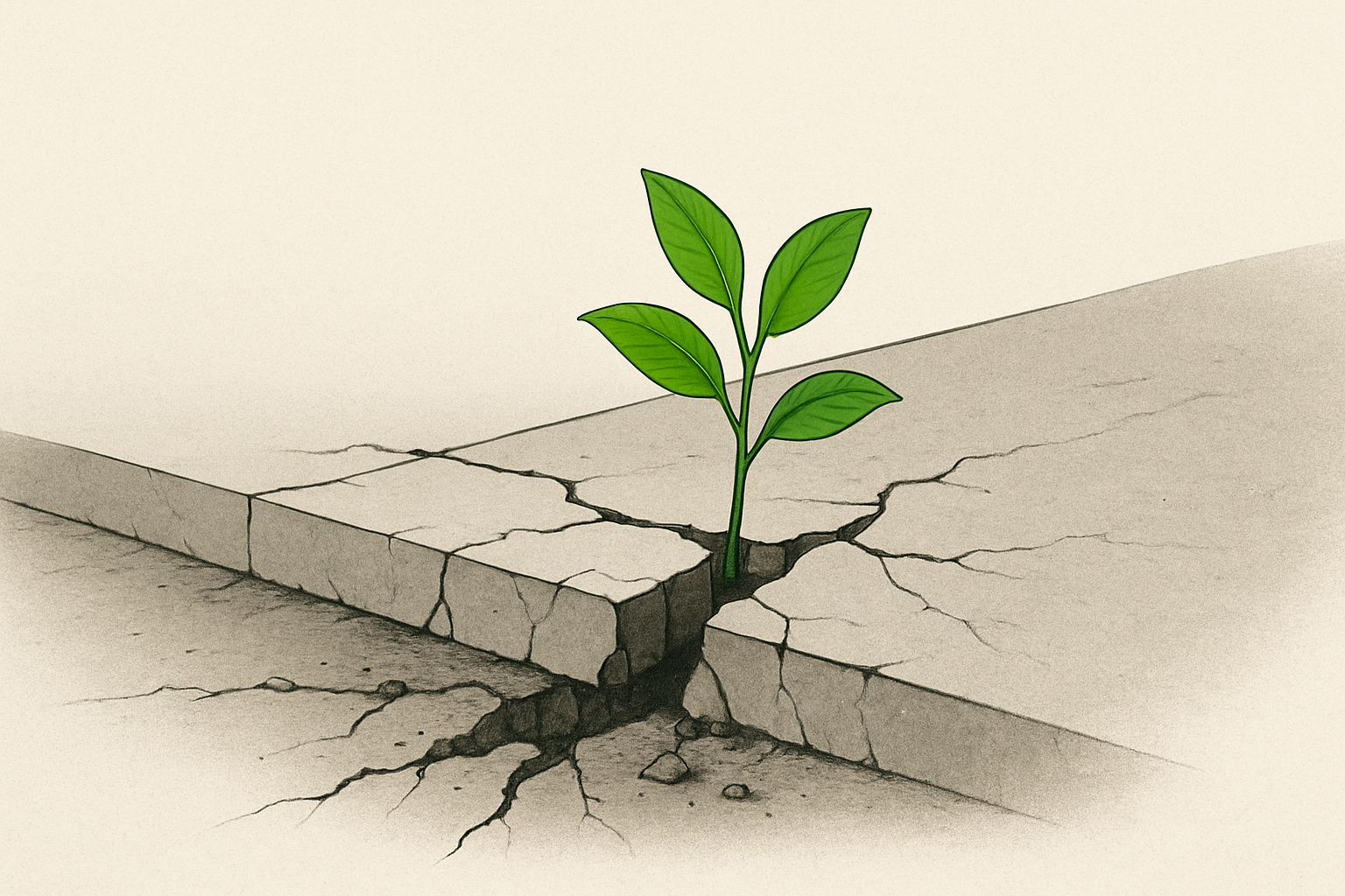 Plant growing through a crack in the sidewalk